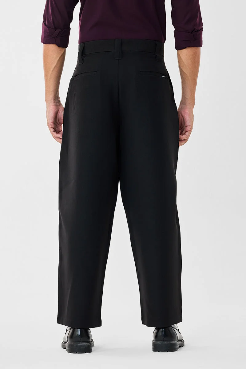 SNITCH Black Baggy Stretch Trousers for Men | Best Price UAE